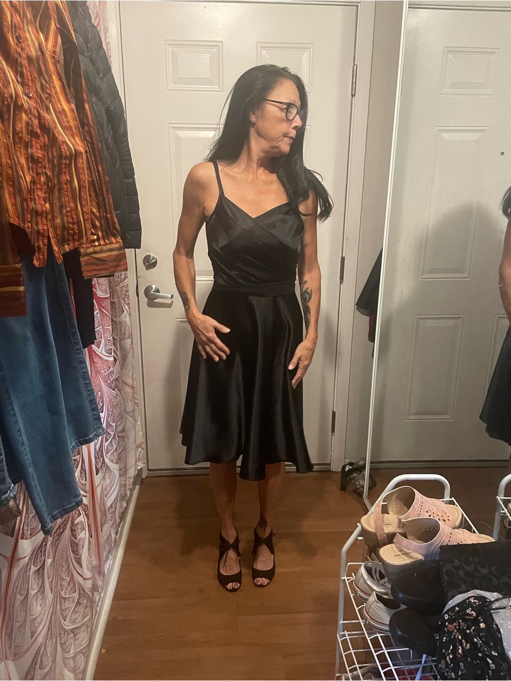 Forever Elegant Black Satin A-Line Slip Dress